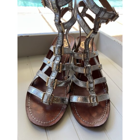 Tory Burch Reggie Silver Metallic leather gladiator sandals size 8M - Picture 1 of 16